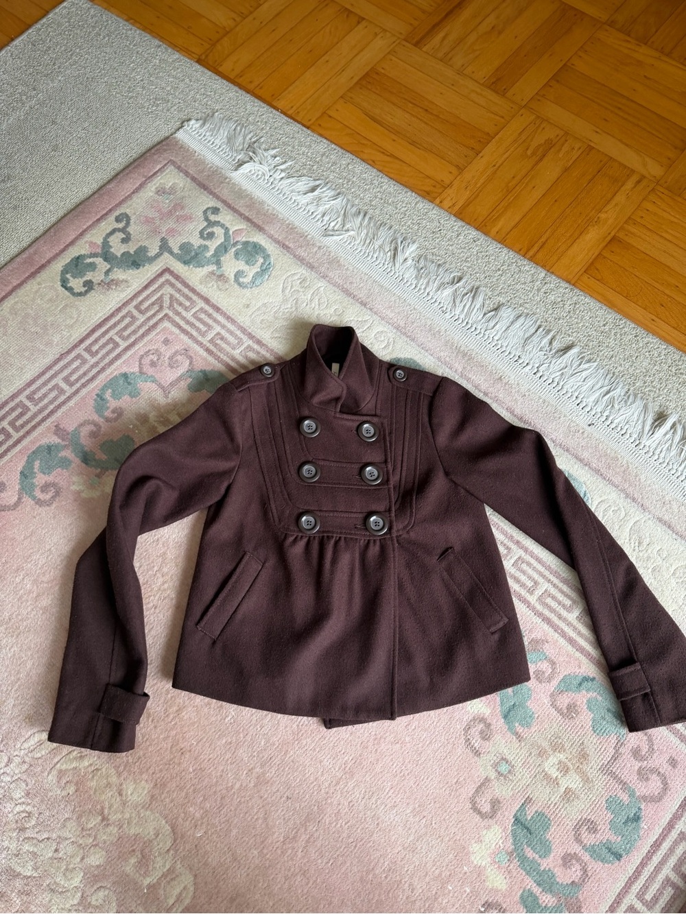 Double-Breasted Military-Style Jacket - Dark Brown